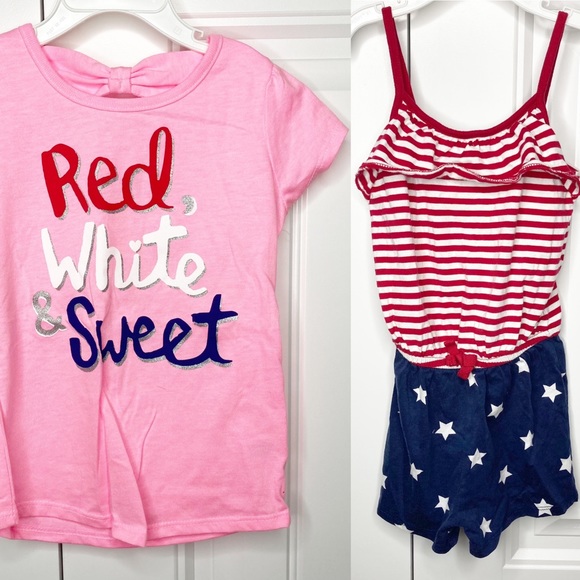 The Children's Place Other - Girls 3T USA American Flag Romper and Red  White and Sweet Tee Shirt